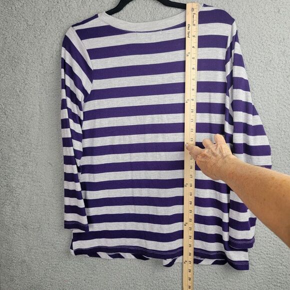 Zena Woman Tunic Shirt Womens L Navy Blue White V-Neck Flattering Angle Stripes - Picture 10 of 10